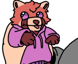  2022 ailurid ambiguous_gender artyom_(artyomtheredpanda) artyomtheredpanda blep brown_body brown_fur brown_nose clothed clothing digital_drawing_(artwork) digital_media_(artwork) draw_over feral flat_colors fur glistening glistening_eyes handpaw head_tuft holding_another hoodie human mammal no_pupils orange_body orange_fur oversized_clothing oversized_hoodie oversized_topwear paws pink_clothing pink_eyes pink_hoodie pink_tongue pink_topwear red_panda simple_background solo tan_body tan_fur tongue tongue_out topwear tuft white_background 