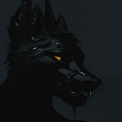  1:1 2022 anthro black_head black_horn canid canine demon fox glistening glistening_head glowing goo_creature horn jason_grimaude latex long_tongue male mammal oomanagarcha simple_background slime solo tongue transformation yellow_eyes 