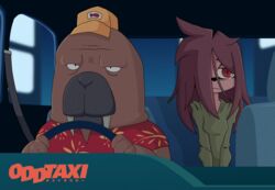  absurd_res anthro commercial_vehicle crossover driving female hi_res hiroshi_odokawa_(odd_taxi) homeless homeless_dog male mammal marine odd_taxi pinniped ponporio_(artist) public_transportation sad taxicab vehicle vehicle_for_hire walrus 