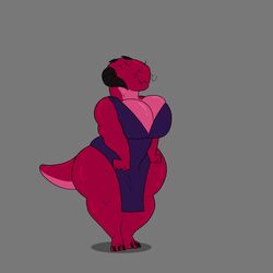  1:1 adult_swim alien anthro big_breasts breasts cartoon_network clothed clothing demon digital_media_(artwork) female hi_res huge_breasts interstellar_demon_stripper kobold muscular muscular_anthro muscular_female non-mammal_breasts regina_(darkdragonv0942) reptile rick_and_morty scalie short_stack solo thick_thighs 