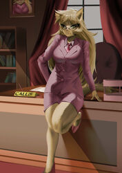  anthro blonde_hair breasts callie_briggs clothed clothing domestic_cat eyewear felid feline felis female fur fursin glasses green_eyes hair hanna-barbera hi_res looking_at_viewer mammal solo swat_kats 