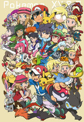  6+boys 6+girls :d ;) ahoge alain_(pokemon) android animal_ear_fluff animal_nose aria_(pokemon_anime) ash-greninja augustine_sycamore baseball_cap bird black_eyes black_fur black_gloves blaziken blonde_hair blue_eyes bonnie_(pokemon) braixen brother_and_sister brown_hair bunnelby chespin clembot_(pokemon) clemont_(pokemon) closed_mouth commentary_request copyright_name crossed_arms dark_skin dedenne diancie diantha_(pokemon) dual_persona eye_contact fingerless_gloves glasses gloves goodra green_eyes greninja hair_ribbon hat hawlucha heliolisk highres holding holding_poke_ball holding_stick hoopa hoopa_(confined) james_(pokemon) jessie_(pokemon) korrina_(pokemon) long_hair looking_at_another lucario luxray lysandre_(pokemon) magearna magearna_(normal) mairin_(pokemon) mega_lucario mega_pokemon meowth multiple_boys multiple_girls noivern one_eye_closed opaque_glasses open_mouth pancham pikachu poke_ball poke_ball_(basic) pokemon pokemon_(anime) pokemon_(creature) pokemon_xy_(anime) ponytail ribbon satoshi_(pokemon) sawyer_(pokemon) sceptile serena_(pokemon) shauna_(pokemon) short_hair siblings simple_background smile snout steven_stone stick sunglasses sylveon talonflame team_rocket team_rocket_uniform twintails ukata volcanion white_fur yellow_background yellow_fur zygarde zygarde_core 