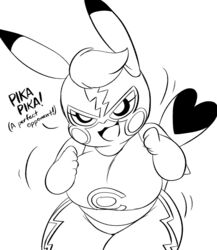  2020 anthro anthrofied big_breasts black_and_white breasts cleft_tail clothed clothing cosplay_pikachu_(character) cosplay_pikachu_(costume) dialogue digital_media_(artwork) dipstick_ears dipstick_tail ear_markings english_text female generation_1_pokemon heart_tail hi_res joaoppereiraus kanna_(joaoppereiraus) looking_at_viewer mammal markings midriff monochrome multicolored_ears multicolored_tail nintendo open_mouth pikachu pikachu_libre pokemon pokemon_(species) pokemon_speak pokemorph reaction_image rodent short_stack simple_background solo tail tail_markings text thick_thighs white_background wide_hipped_female wide_hips 