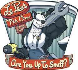  anthro black_nose body_hair chest_hair clothing drill english_text flirting fur hair hair_over_eyes hammer looney_tunes male mammal mephitid muscular muscular_anthro muscular_male nargleflex overalls pecs pitu_le_pew simple_background skunk smile smiling_at_viewer solo teeth text tools warner_brothers white_body white_fur white_hair wrench 