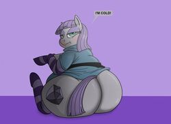  2016 ass big_butt bottomless bottomless_female clothed clothing cutie_mark dialogue dressing ears_up earth_pony english_text equid equine female feral friendship_is_magic fur hair half-closed_eyes hasbro head_turned hooves horse legwear looking_at_viewer mammal mane maud_pie_(mlp) monterrang mouth_closed my_little_pony narrowed_eyes obese obese_female obese_feral overweight overweight_female overweight_feral pony raised_tail rear_view shirt sitting solo speech_bubble stockings tail talking_to_viewer text topwear 