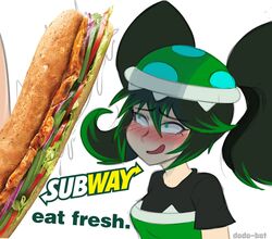  1girls blush blushing censored dodo-bot english english_text food food_censorship mario_(series) meme piranha_plant piranha_plant_girl sandwich subway_(franchise) subway_eat_fresh_(meme) white_background 