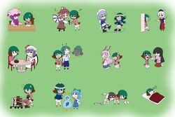  &gt;:) &gt;_&lt; ._. 6+girls :3 :d :o :x absurdres animal_ears antennae applying_makeup asymmetrical_clothes bat_wings bird_wings blue_hair blunt_bangs blush_stickers book book_stack brown_hair bug cape cart chair chibi cirno coat commentary_request confused cookie crescent crescent_hat_ornament crescent_pin cup falling fish flying_sweatdrops food frog frozen futon geisha green_background green_hair hair_ribbon hat hat_ornament head_wings heavy highres holding holding_book houraisan_kaguya ice ice_skates ice_wings inaba_tewi juliet_sleeves jumping kasodani_kyouko koakuma leaning_forward letty_whiterock light_purple_hair long_hair long_sleeves makeup math microphone mini_person minigirl mob_cap multiple_girls multiple_views musical_note mystia_lorelei necktie no_eyes no_mouth no_nose o_o oerba_yun_fang open_book open_mouth patchouli_knowledge pencil platform_truck pointing ponytail puff_of_air puffy_sleeves pushing rabbit rabbit_ears rakugaki-biyori red_hair reisen_udongein_inaba remilia_scarlet ribbon scared scarf short_hair sidelocks simple_background sitting skates skirt skirt_set sleeping smile syringe tail teacup tears touhou trembling tress_ribbon v-shaped_eyebrows waving_arms winged_hat wings wriggle_nightbug writing xd yagokoro_eirin 