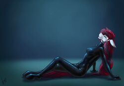  anthro bat_pony closed_eyes clothing equid female full_body_suit hasbro latex latex_clothing latex_skinsuit long_mane long_tail lying mammal my_little_pony pinup pose resting resting_on_arms rubber_clothing skinsuit slim_anthro slim_female smile solo stirren tail tight_clothing 