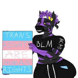  1:1 acab accessory anthro black_lives_matter bottomwear bulge clothed clothing cocoabuns crop_top english_text equid equine face_mask fur hair headband hi_res lgbt_pride lol_comments looking_at_viewer male mammal mask medical_instrument midriff murasaki_jigoku navel nonbinary_pride_colors pants politics pride_colors purple_eyes purple_hair scientific_instrument shirt simple_background solo stripes surgical_mask text text_on_clothing text_on_shirt text_on_topwear topwear transgender_pride_colors v-cut white_background wide_hips yellow_sclera zebra 