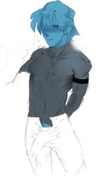  backwards_baseball_cap big_penis blue_hair blue_hat blue_skin boyfriend_(friday_night_funkin) bracelet bulge friday_night_funkin male_only minus_bf_(blue)_(iagoanims) sketch tight_clothing 