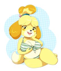  2020 absurd_res accessory animal_crossing anthro artist_name bare_shoulders big_breasts bikini bikini_bottom bikini_top black_eyes black_nose blonde_hair blush bottomwear bra breasts brown_hair canid canine canis cleavage clothed clothing countershading dog_tail domestic_dog female full-length_portrait glistening glistening_body glistening_hair glistening_skin green_bikini green_clothing green_swimwear hair hair_accessory hair_bell hand_on_face happy hi_res holding_breast isabelle_(animal_crossing) jewelry looking_at_viewer mammal midriff multicolored_bikini multicolored_body multicolored_bra multicolored_clothing multicolored_hair multicolored_panties multicolored_skin multicolored_swimwear multicolored_underwear navel navel_piercing nintendo open_mouth open_smile panties pattern_bikini pattern_bottomwear pattern_bra pattern_clothing pattern_panties pattern_swimwear pattern_topwear pattern_underwear piercing portrait scittykitty shih_tzu short_hair simple_background sitting slightly_chubby smile solo striped_bikini striped_bottomwear striped_bra striped_clothing striped_panties striped_swimwear striped_topwear striped_underwear stripes swimwear teeth thick_thighs tied_hair topknot topwear toy_dog two_tone_body two_tone_hair two_tone_skin underwear white_body white_countershading white_skin yellow_body yellow_skin 