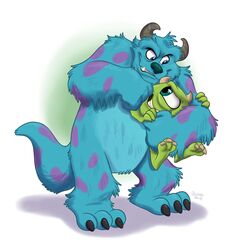  2019 anthro blue_body blue_fur cc-by-nc-nd claws creative_commons digital_media_(artwork) disney duo fur hi_res horn male mike_wazowski monster monsters_inc orlandofox pixar sulley 