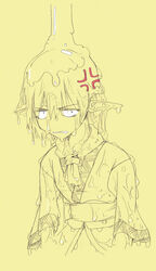  angry bad_id bad_pixiv_id clenched_teeth female kurokuro looking_at_viewer mizuhashi_parsee monochrome pointy_ears scarf short_hair slimy solo teeth touhou veins yellow_theme 