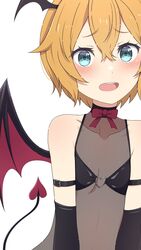  alternate_costume blue_eyes breasts camui1104 demon_girl demon_tail demon_wings dress female hair_between_eyes heart highres looking_at_viewer open_mouth orange_hair petra_leyte re:zero_kara_hajimeru_isekai_seikatsu see-through see-through_dress short_hair simple_background small_breasts solo tail white_background wings 