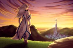  2015 anthro city cloud crystal_empire digital_media_(artwork) earth_pony equid equine fan_character hair hasbro horse male mammal mountain my_little_pony outside pony sky solo sunset toughset white_hair 