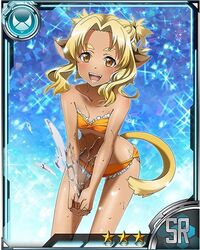  alicia_rue animal_ears bad_source bare_shoulders bikini blonde_hair brown_eyes card_(medium) cat_ears cat_tail collarbone female flat_chest leaning_forward looking_at_viewer oerba_yun_fang official_art open_mouth orange_bikini own_hands_clasped own_hands_together sidelocks solo star_(symbol) strapless strapless_bikini swimsuit sword_art_online sword_art_online:_code_register tail tied_hair water 