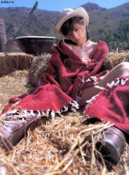  blanket boots cowboy_hat hat hay kanazawa_akane photo 