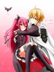  1boy arukanu carrying commentary_request female gothic_lolita highres hyakuya_mikaela krul_tepes lolita_fashion owari_no_seraph princess_carry saber-freedom vampire 