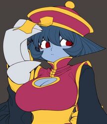  1girls big_breasts blue_skin clothed clothing darkstalkers hsien_ko jiangshi large_breasts lei-lei lei_lei looking_away spacezin tagme 