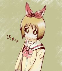  annaka_(nichijou) annaka_haruna blonde_hair hair_ribbon highres master_621 nichijou ribbon school_uniform short_hair 