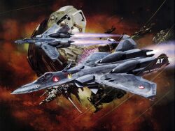  macross mecha plane space tenjin_hidetaka valkyrie 