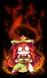  :3 aura bad_id bad_pixiv_id braid chibi china_dress chinese_clothes dress female hat hong_meiling long_hair o_o photoshop_(medium) red_hair solo star_(symbol) touhou twin_braids uccow v-shaped_eyebrows very_long_hair 