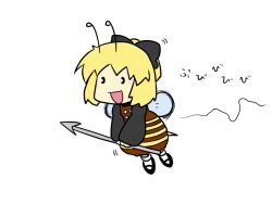  :d antennae arthropod_girl bee_girl blonde_hair chibi commentary_request female flying happy insect_wings kurodani_yamame monster_girl open_mouth polearm pon_(0737) short_hair simple_background smile solo spear stinger touhou weapon white_background wings 