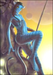  alien avatar avatar_(movie) blue_cat blue_monkey jake_sully na&#039;vi planet polearm spear tail weapon 