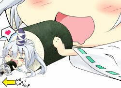  00zumou arrow_(symbol) cannibalism commentary_request female food giant giantess grey_hair hat heart in_food japanese_clothes kariginu makizushi mini_person minigirl mononobe_no_futo recursion smile spoken_heart sushi tate_eboshi touhou vore 