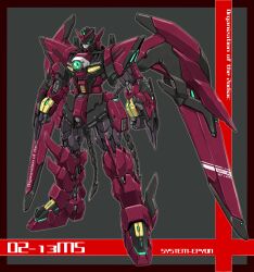  arms_at_sides black_background border character_name clenched_hands commentary_request full_body green_eyes gundam gundam_epyon gundam_wing highres ledjoker07 mecha no_humans purple_border robot simple_background standing 