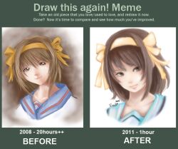  artist_progress bad_deviantart_id bad_id before_and_after blue_sailor_collar bow brown_eyes brown_hair closed_mouth collarbone eluxios english_text female hair_ribbon hairband hairbow kita_high_school_uniform lips looking_at_viewer orange_hairband photoshop_(medium) redrawn ribbon sailor_collar school_uniform serafuku short_hair suzumiya_haruhi suzumiya_haruhi_no_yuuutsu upper_body 