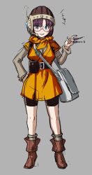  aqua_eyes bag belt bike_shorts boots butcha-u chrono_trigger commentary_request female glasses hand_on_own_hip helmet lucca_ashtear photoshop_(medium) purple_hair short_hair solo 