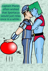  ball briefs captain_planet captain_planet_and_the_planeteers clothing dialogue eyewear facial_hair goggles green_hair hair human lazytown male male/male mammal moustache sportacus text underwear 