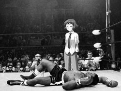  arena boxing boxing_ring katawa_shoujo lowres parody photo photoshop school_uniform sonny_liston tezuka_rin what 