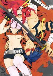  blue_hair couple highres kamina katana red_hair sword tengen_toppa_gurren_lagann weapon yoko_littner yoko_littner 