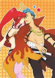  absurdres blue_hair couple highres kamina red_hair tattoo tengen_toppa_gurren_lagann yoko_littner yoko_littner 