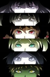  2boys 4girls 6274 6_9 bad_id bad_pixiv_id black_eyes blonde_hair braid brown_hair colored_skin column_lineup green_eyes green_skin grey_eyes hair_bobbles hair_ornament long_hair madotsuki monoe monoko multiple_boys multiple_girls parody persona persona_eyes poniko red_eyes sekomumasada_sensei shitaisan twin_braids twintails yellow_eyes yume_nikki 