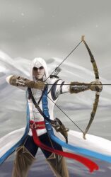  1boy artist_request ashin assassin&#039;s_creed assassin&#039;s_creed_(series) assassin&#039;s_creed_iii bow_(weapon) coat connor_(assassin&#039;s_creed) connor_(ratohnhak&eacute;:ton) gloves hood male male_focus pixiv_thumbnail quiver resized solo weapon 