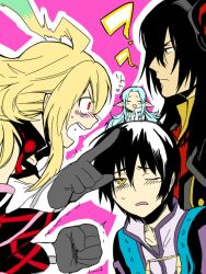  angry aqua_hair black_hair brown_eyes gaias gaius_(tales) gloves jude_mathis milla_maxwell multicolored_hair muse_(tales_of_xillia) muzet_(tales) open_mouth pointy_ears red_eyes tales_of_(series) tales_of_xillia yellow_eyes 