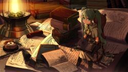  :o aqua_eyes book candle capelet chair commentary_request female fujita_(condor) gloves green_hair hatsune_miku indoors lamp long_hair mini_person minigirl photoshop_(medium) reading rocking_chair shadow sitting solo twintails very_long_hair vocaloid 