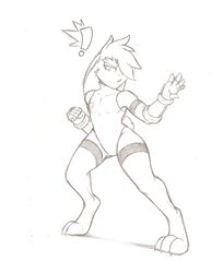  0r0 anthro better_version_at_source clothed clothing denzeltip exclamation_point hi_res lagomorph leporid male mammal monochrome rabbit solo standing thick_thighs thigh_gap 