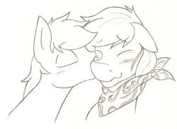  ambiguous_gender bandana better_version_at_source blush closed_eyes clothing denzeltip duo earth_pony equid equine feral hasbro horse kerchief kissing mammal monochrome my_little_pony pony smile 