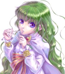  breasts cape female glasses green_hair long_hair lowres open_mouth philia_felice purple_eyes robe tales_of_(series) tales_of_destiny 