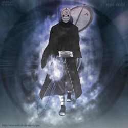  1boy bracelet cloak fan fighting_stance full_body japanese_clothes jewelry male male_focus mask md5_mismatch naruto naruto_shippuuden ninja sandals solo tobi uchiha_madara walking win-tobi 