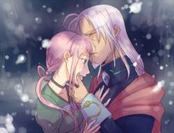  1boy adult aqua_eyes beard breasts cape chelsea_torn choker closed_eyes facial_hair female long_hair older pink_hair tales_of_(series) tales_of_destiny tales_of_destiny_2 white_hair woodrow_kelvin 