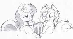  alcohol beverage black_and_white blowing bonbon_(mlp) cocktail duo equid equine female female/female feral food friendship_is_magic hasbro horn horse joey-darkmeat lyra_heartstrings_(mlp) mammal monochrome my_little_pony mythological_creature mythological_equine mythology pony romantic romantic_ambiance romantic_couple unicorn 