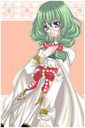  braid cape female glasses green_hair long_hair philia_felice purple_eyes ribbon robe tales_of_(series) tales_of_destiny 