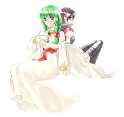  2girls black_hair breasts cape green_hair long_hair multiple_girls philia_felice purple_eyes robe rutee_katrea short_hair tales_of_(series) tales_of_destiny thighhighs 