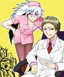  chair crossdressing doctor multicolored_hair nura_rikuo nurarihyon_no_mago nurse thighhighs trap two-tone_hair zen_(nurarihyon_no_mago) 