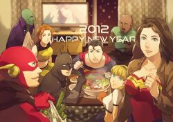  2012 3girls 5boys animification bad_id bad_pixiv_id batman batman_(series) dc_comics eating green_lantern green_lantern_(series) hawkgirl john_stewart justice_league martian_manhunter multiple_boys multiple_girls new_year shayera_hol spandex supergirl superhero_costume superman superman_(series) television the_flash the_flash_(series) thus000 wally_west wings wonder_woman wonder_woman_(series) zatanna_zatara 